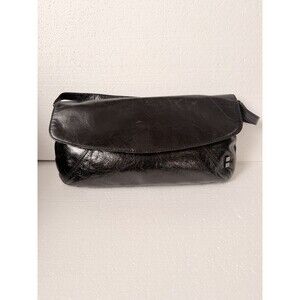 Helen Welsh Black Genuine Leather Shoulder Bag Flap Clutch Floral Lining 108740
